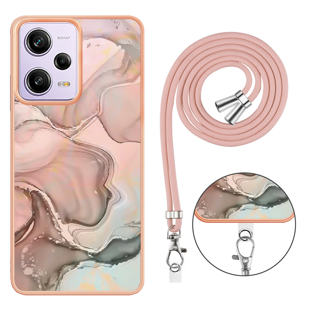 YB IMD Series-18 Style E Marble Pattern Phone Case for Xiaomi Redmi Note 12 Pro 5G / Note 12 Pro Speed 5G / Poco X5 Pro 5G , 2.0mm TPU IMD Cover with Lanyard