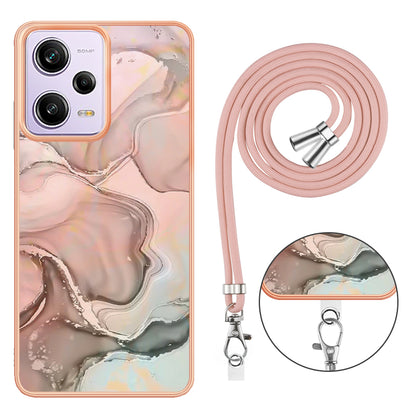 YB IMD Series-18 Style E Marble Pattern Phone Case for Xiaomi Redmi Note 12 Pro 5G / Note 12 Pro Speed 5G / Poco X5 Pro 5G , 2.0mm TPU IMD Cover with Lanyard