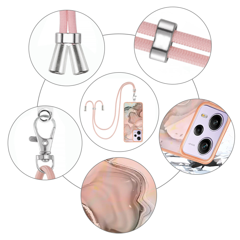 YB IMD Series-18 Style E Marble Pattern Phone Case for Xiaomi Redmi Note 12 Pro 5G / Note 12 Pro Speed 5G / Poco X5 Pro 5G , 2.0mm TPU IMD Cover with Lanyard