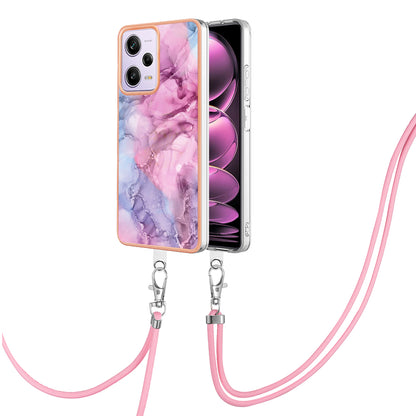 YB IMD Series-18 Style E Marble Pattern Phone Case for Xiaomi Redmi Note 12 Pro 5G / Note 12 Pro Speed 5G / Poco X5 Pro 5G , 2.0mm TPU IMD Cover with Lanyard