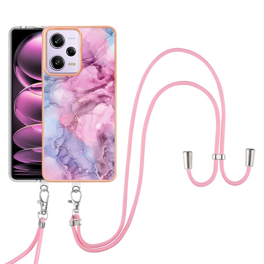YB IMD Series-18 Style E Marble Pattern Phone Case for Xiaomi Redmi Note 12 Pro 5G / Note 12 Pro Speed 5G / Poco X5 Pro 5G , 2.0mm TPU IMD Cover with Lanyard