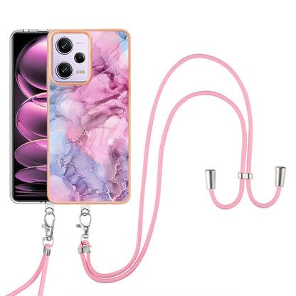YB IMD Series-18 Style E Marble Pattern Phone Case for Xiaomi Redmi Note 12 Pro 5G / Note 12 Pro Speed 5G / Poco X5 Pro 5G , 2.0mm TPU IMD Cover with Lanyard