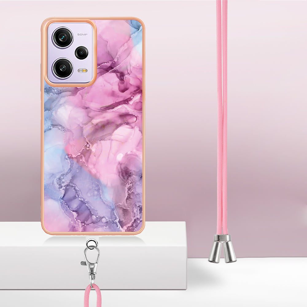 YB IMD Series-18 Style E Marble Pattern Phone Case for Xiaomi Redmi Note 12 Pro 5G / Note 12 Pro Speed 5G / Poco X5 Pro 5G , 2.0mm TPU IMD Cover with Lanyard