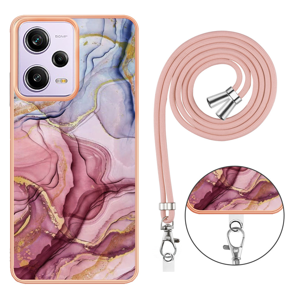 YB IMD Series-18 Style E Marble Pattern Phone Case for Xiaomi Redmi Note 12 Pro 5G / Note 12 Pro Speed 5G / Poco X5 Pro 5G , 2.0mm TPU IMD Cover with Lanyard