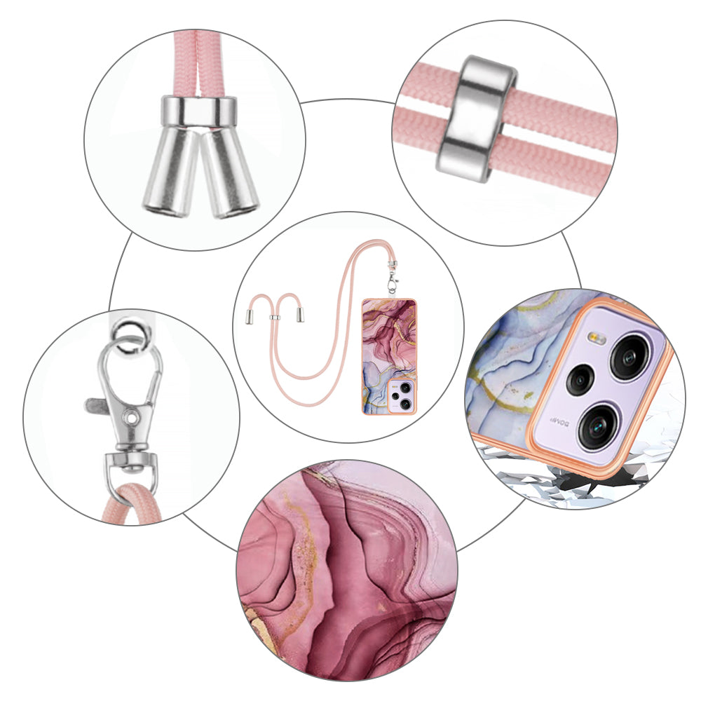 YB IMD Series-18 Style E Marble Pattern Phone Case for Xiaomi Redmi Note 12 Pro 5G / Note 12 Pro Speed 5G / Poco X5 Pro 5G , 2.0mm TPU IMD Cover with Lanyard