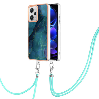 YB IMD Series-18 Style E for Xiaomi Redmi Note 12 Pro+ 5G Marble Pattern 2.0mm TPU Case IMD Electroplating Phone Cover with Lanyard