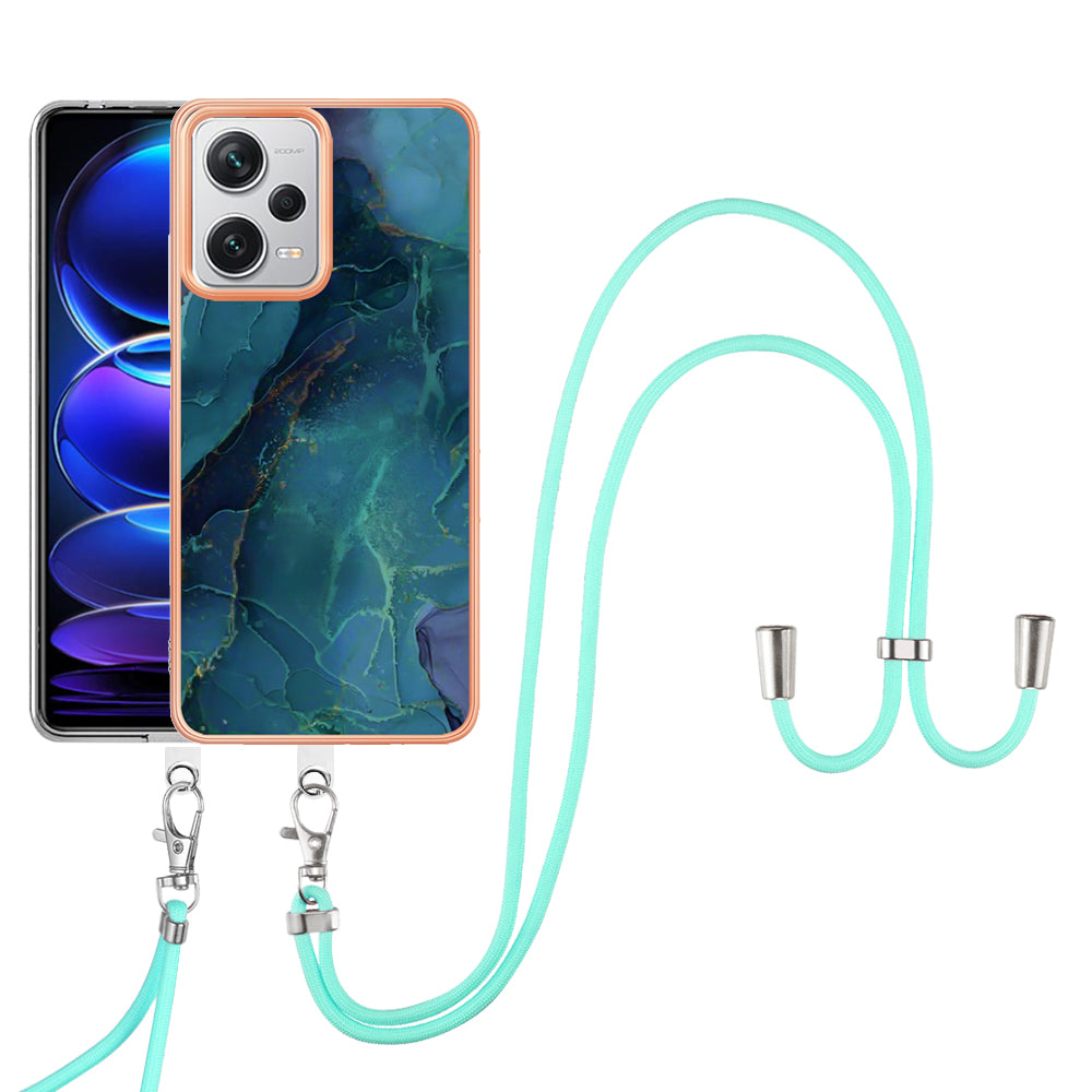 YB IMD Series-18 Style E for Xiaomi Redmi Note 12 Pro+ 5G Marble Pattern 2.0mm TPU Case IMD Electroplating Phone Cover with Lanyard