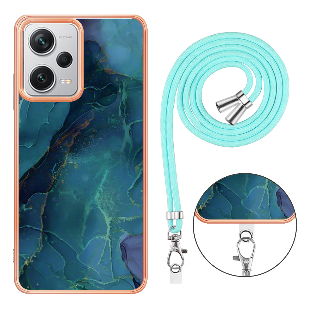 YB IMD Series-18 Style E for Xiaomi Redmi Note 12 Pro+ 5G Marble Pattern 2.0mm TPU Case IMD Electroplating Phone Cover with Lanyard
