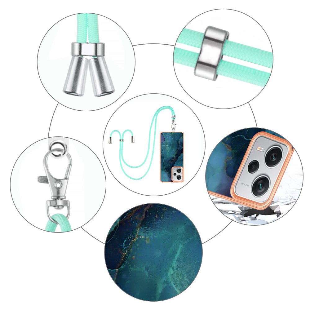 YB IMD Series-18 Style E for Xiaomi Redmi Note 12 Pro+ 5G Marble Pattern 2.0mm TPU Case IMD Electroplating Phone Cover with Lanyard