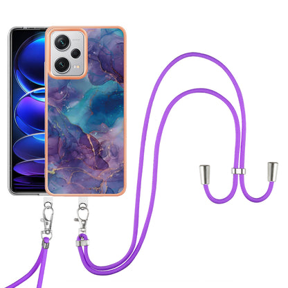 YB IMD Series-18 Style E for Xiaomi Redmi Note 12 Pro+ 5G Marble Pattern 2.0mm TPU Case IMD Electroplating Phone Cover with Lanyard