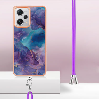 YB IMD Series-18 Style E for Xiaomi Redmi Note 12 Pro+ 5G Marble Pattern 2.0mm TPU Case IMD Electroplating Phone Cover with Lanyard