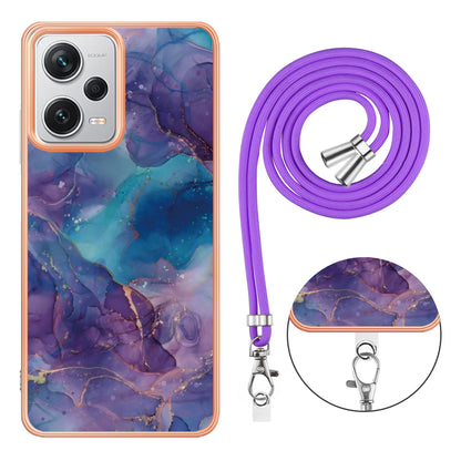 YB IMD Series-18 Style E for Xiaomi Redmi Note 12 Pro+ 5G Marble Pattern 2.0mm TPU Case IMD Electroplating Phone Cover with Lanyard