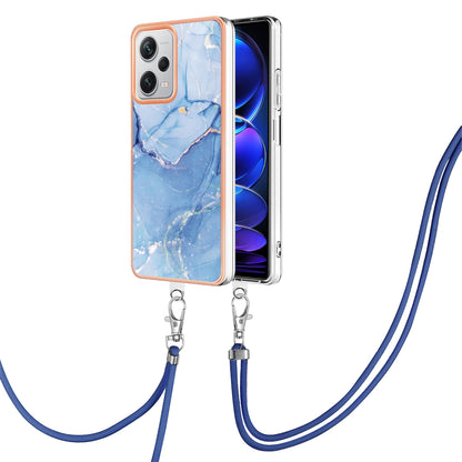 YB IMD Series-18 Style E for Xiaomi Redmi Note 12 Pro+ 5G Marble Pattern 2.0mm TPU Case IMD Electroplating Phone Cover with Lanyard