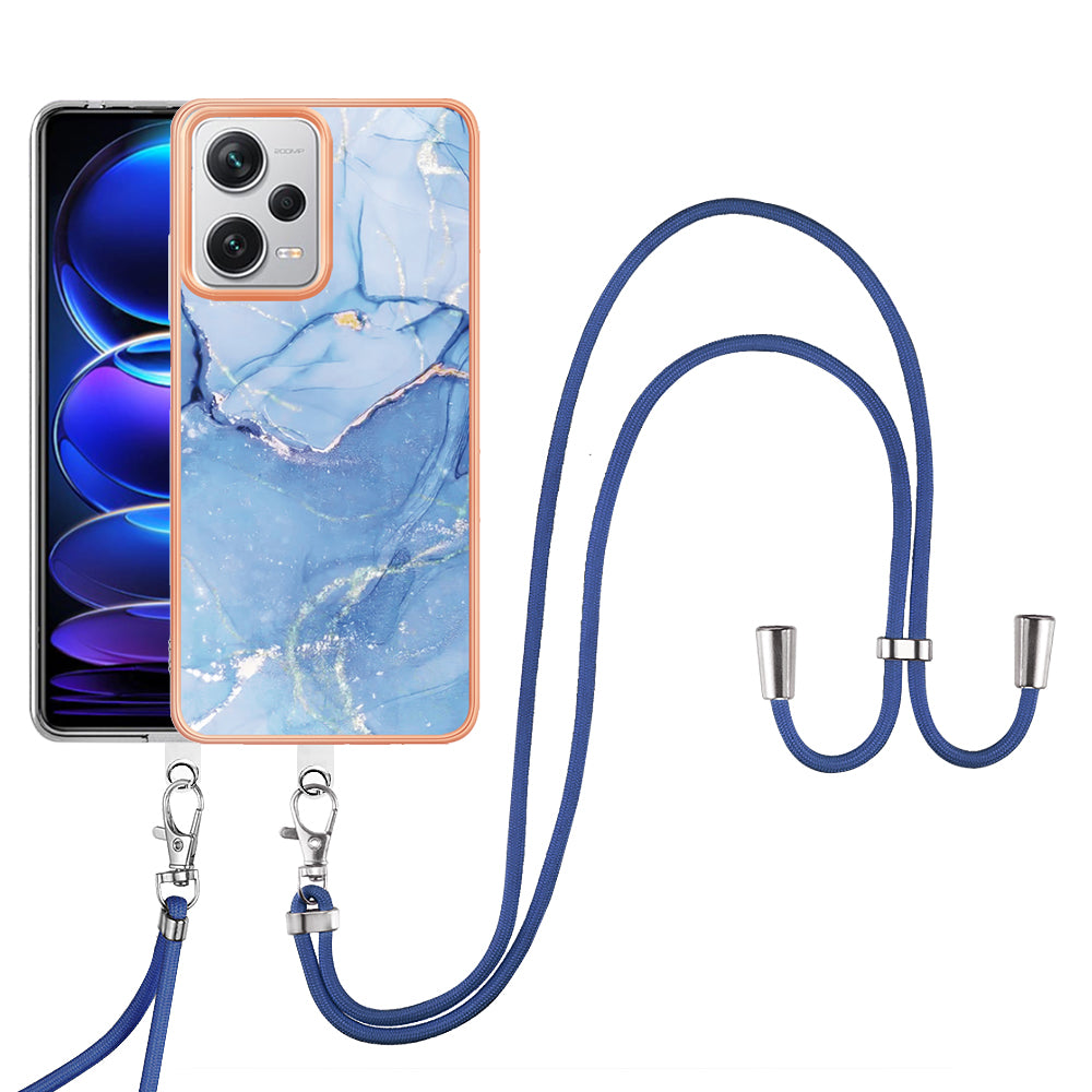 YB IMD Series-18 Style E for Xiaomi Redmi Note 12 Pro+ 5G Marble Pattern 2.0mm TPU Case IMD Electroplating Phone Cover with Lanyard