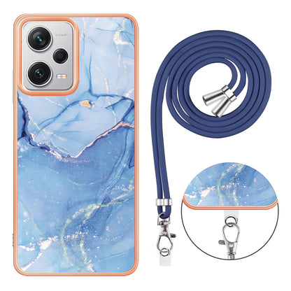 YB IMD Series-18 Style E for Xiaomi Redmi Note 12 Pro+ 5G Marble Pattern 2.0mm TPU Case IMD Electroplating Phone Cover with Lanyard