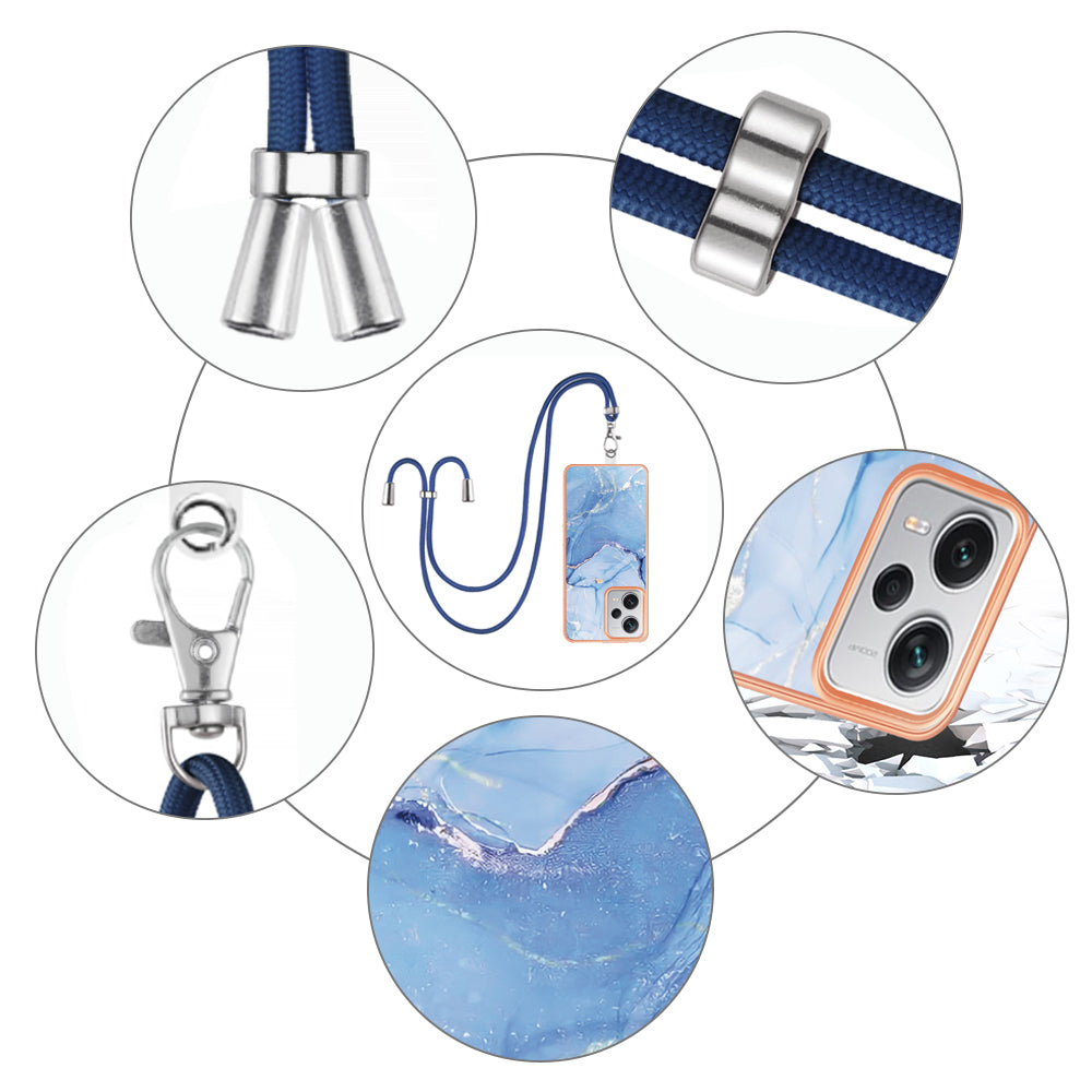 YB IMD Series-18 Style E for Xiaomi Redmi Note 12 Pro+ 5G Marble Pattern 2.0mm TPU Case IMD Electroplating Phone Cover with Lanyard