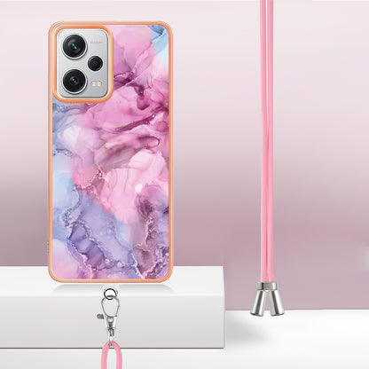 YB IMD Series-18 Style E for Xiaomi Redmi Note 12 Pro+ 5G Marble Pattern 2.0mm TPU Case IMD Electroplating Phone Cover with Lanyard