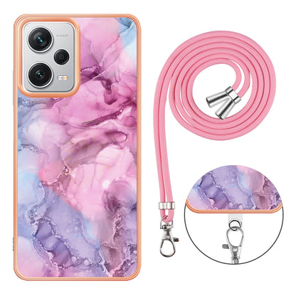 YB IMD Series-18 Style E for Xiaomi Redmi Note 12 Pro+ 5G Marble Pattern 2.0mm TPU Case IMD Electroplating Phone Cover with Lanyard