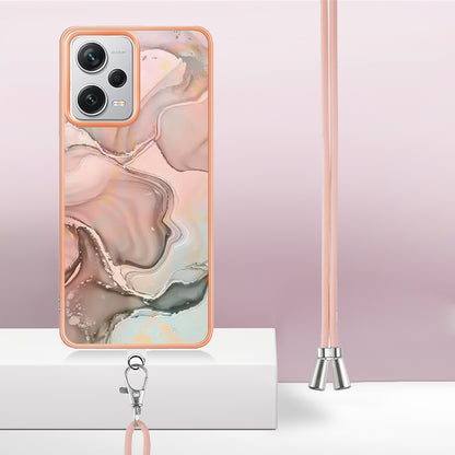 YB IMD Series-18 Style E for Xiaomi Redmi Note 12 Pro+ 5G Marble Pattern 2.0mm TPU Case IMD Electroplating Phone Cover with Lanyard