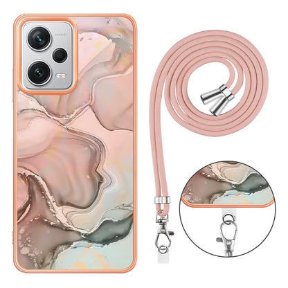 YB IMD Series-18 Style E for Xiaomi Redmi Note 12 Pro+ 5G Marble Pattern 2.0mm TPU Case IMD Electroplating Phone Cover with Lanyard
