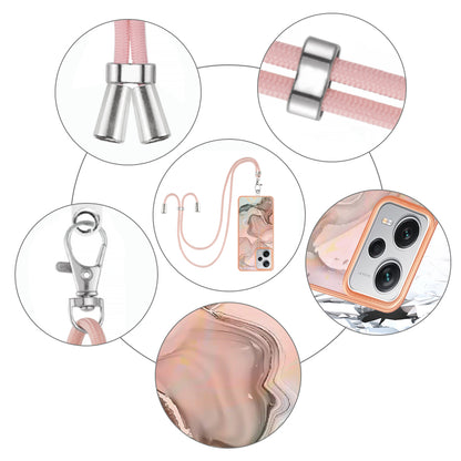 YB IMD Series-18 Style E for Xiaomi Redmi Note 12 Pro+ 5G Marble Pattern 2.0mm TPU Case IMD Electroplating Phone Cover with Lanyard