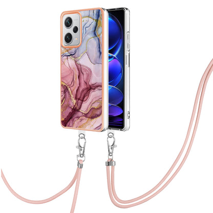 YB IMD Series-18 Style E for Xiaomi Redmi Note 12 Pro+ 5G Marble Pattern 2.0mm TPU Case IMD Electroplating Phone Cover with Lanyard