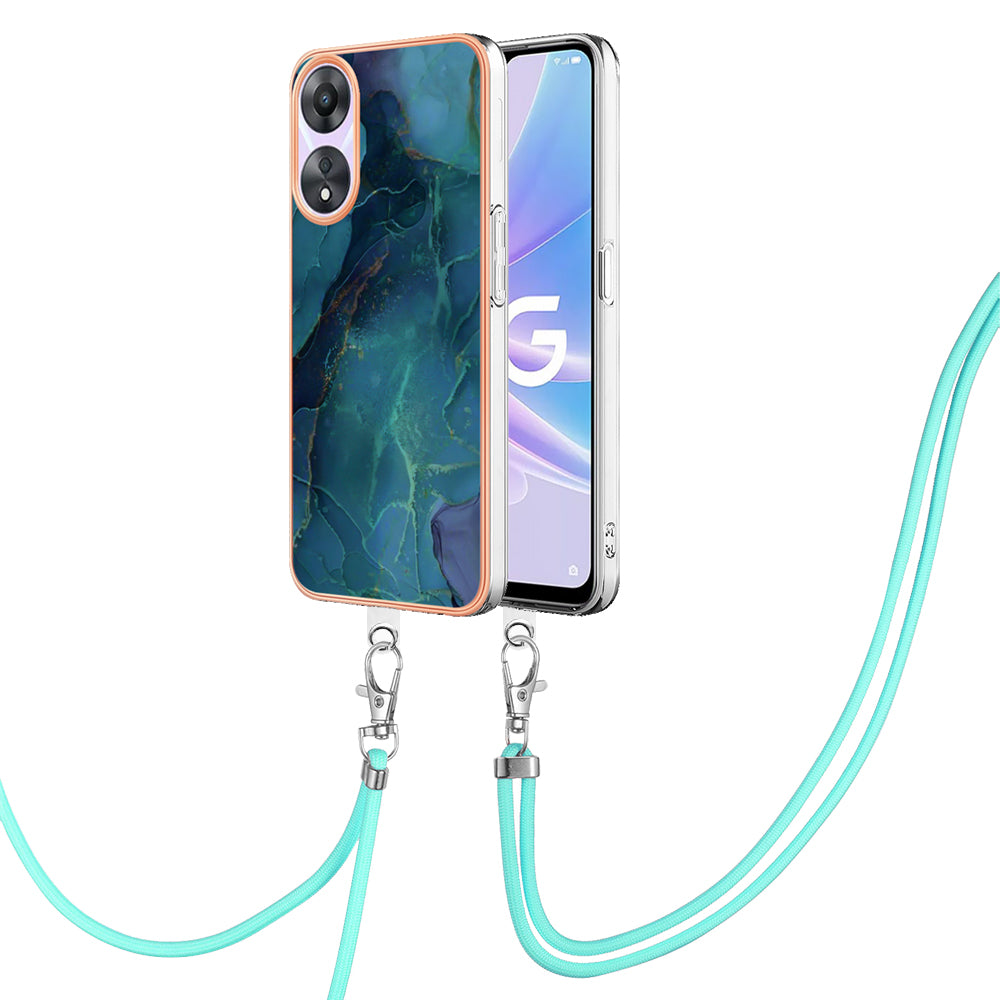 YB IMD Series-18 Style E for Oppo A78 5G / A58 5G Electroplating Phone Case 2.0mm TPU Marble Pattern Cover with Lanyard