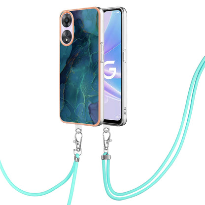 YB IMD Series-18 Style E for Oppo A78 5G / A58 5G Electroplating Phone Case 2.0mm TPU Marble Pattern Cover with Lanyard