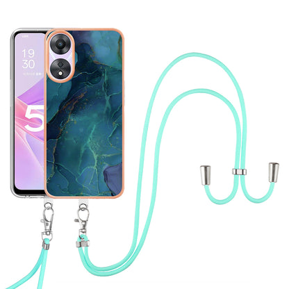 YB IMD Series-18 Style E for Oppo A78 5G / A58 5G Electroplating Phone Case 2.0mm TPU Marble Pattern Cover with Lanyard