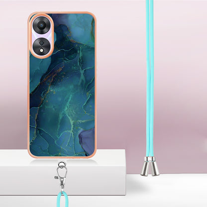 YB IMD Series-18 Style E for Oppo A78 5G / A58 5G Electroplating Phone Case 2.0mm TPU Marble Pattern Cover with Lanyard