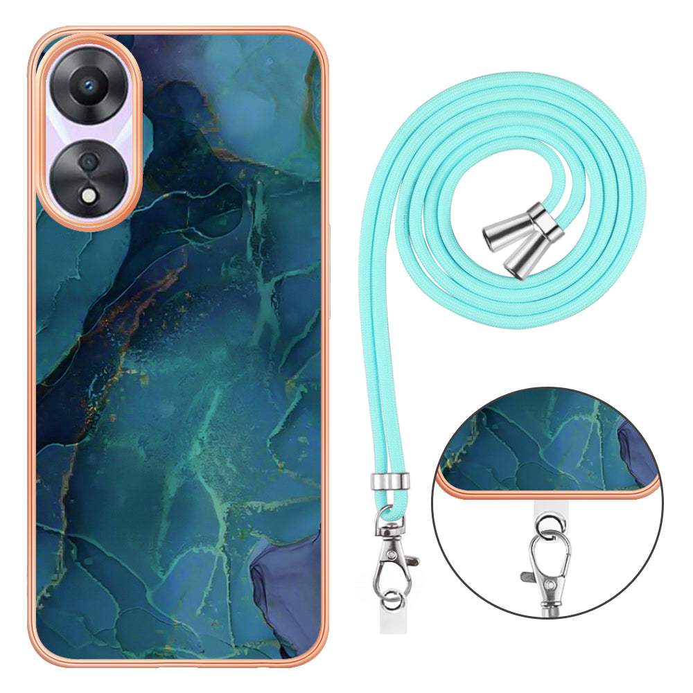 YB IMD Series-18 Style E for Oppo A78 5G / A58 5G Electroplating Phone Case 2.0mm TPU Marble Pattern Cover with Lanyard