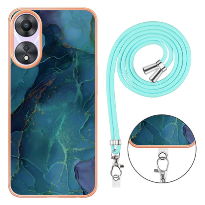 YB IMD Series-18 Style E for Oppo A78 5G / A58 5G Electroplating Phone Case 2.0mm TPU Marble Pattern Cover with Lanyard