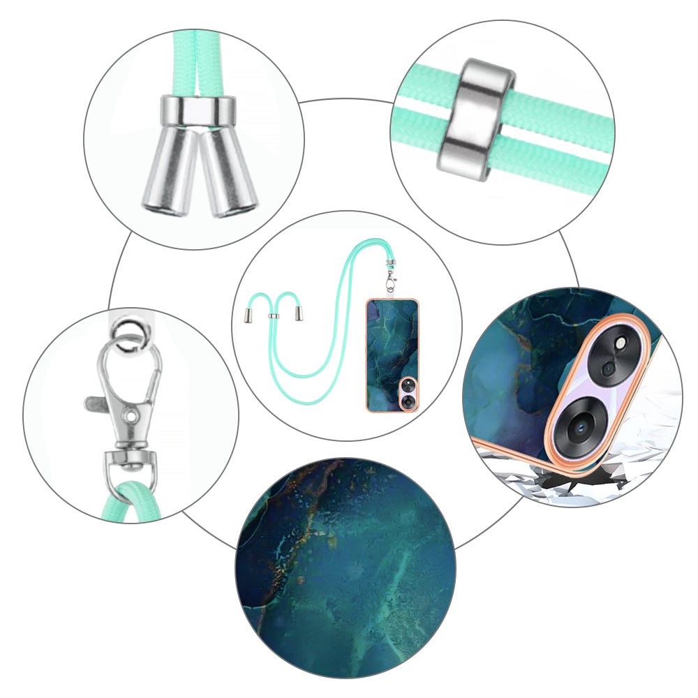 YB IMD Series-18 Style E for Oppo A78 5G / A58 5G Electroplating Phone Case 2.0mm TPU Marble Pattern Cover with Lanyard