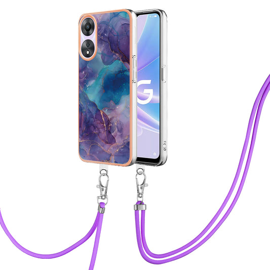 YB IMD Series-18 Style E for Oppo A78 5G / A58 5G Electroplating Phone Case 2.0mm TPU Marble Pattern Cover with Lanyard