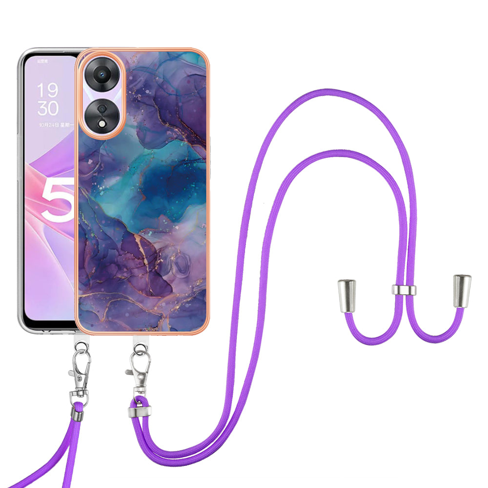 YB IMD Series-18 Style E for Oppo A78 5G / A58 5G Electroplating Phone Case 2.0mm TPU Marble Pattern Cover with Lanyard