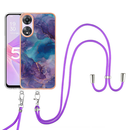 YB IMD Series-18 Style E for Oppo A78 5G / A58 5G Electroplating Phone Case 2.0mm TPU Marble Pattern Cover with Lanyard