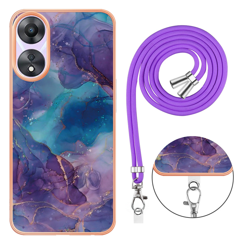 YB IMD Series-18 Style E for Oppo A78 5G / A58 5G Electroplating Phone Case 2.0mm TPU Marble Pattern Cover with Lanyard