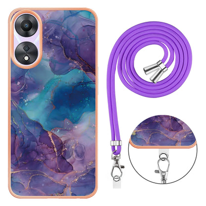 YB IMD Series-18 Style E for Oppo A78 5G / A58 5G Electroplating Phone Case 2.0mm TPU Marble Pattern Cover with Lanyard