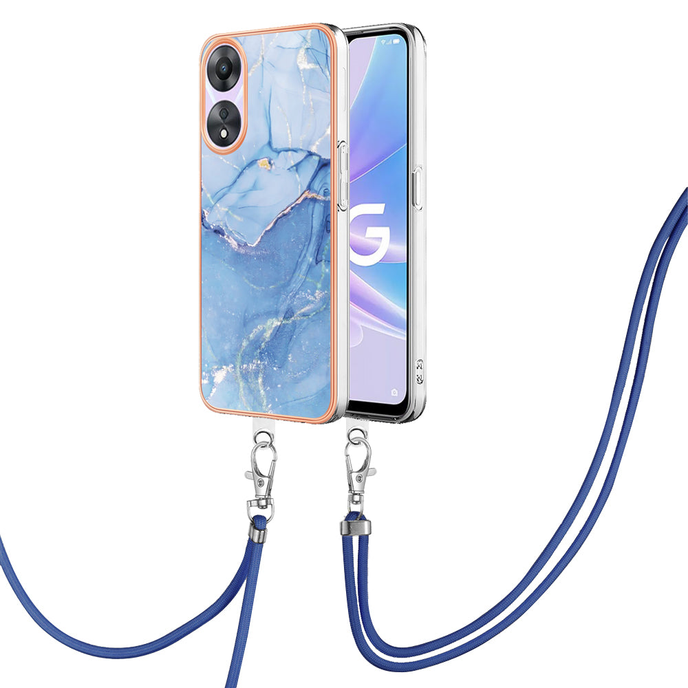 YB IMD Series-18 Style E for Oppo A78 5G / A58 5G Electroplating Phone Case 2.0mm TPU Marble Pattern Cover with Lanyard