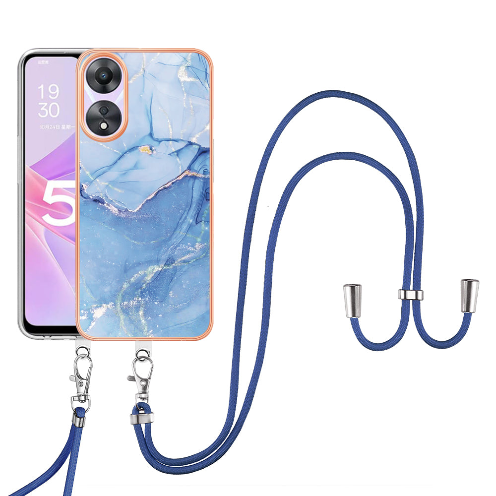 YB IMD Series-18 Style E for Oppo A78 5G / A58 5G Electroplating Phone Case 2.0mm TPU Marble Pattern Cover with Lanyard