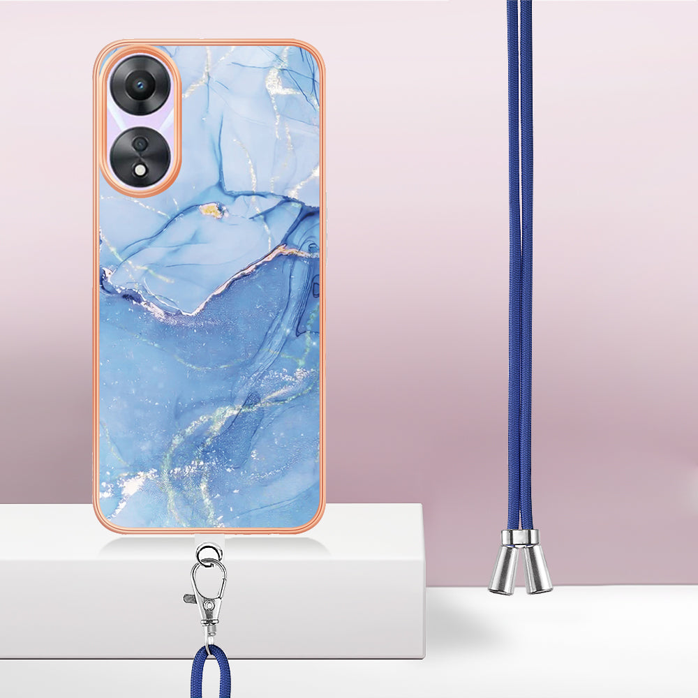 YB IMD Series-18 Style E for Oppo A78 5G / A58 5G Electroplating Phone Case 2.0mm TPU Marble Pattern Cover with Lanyard