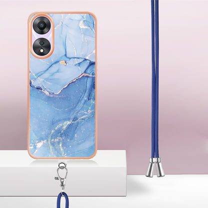 YB IMD Series-18 Style E for Oppo A78 5G / A58 5G Electroplating Phone Case 2.0mm TPU Marble Pattern Cover with Lanyard