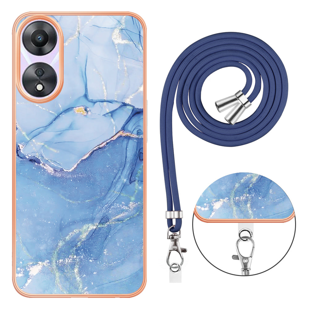 YB IMD Series-18 Style E for Oppo A78 5G / A58 5G Electroplating Phone Case 2.0mm TPU Marble Pattern Cover with Lanyard