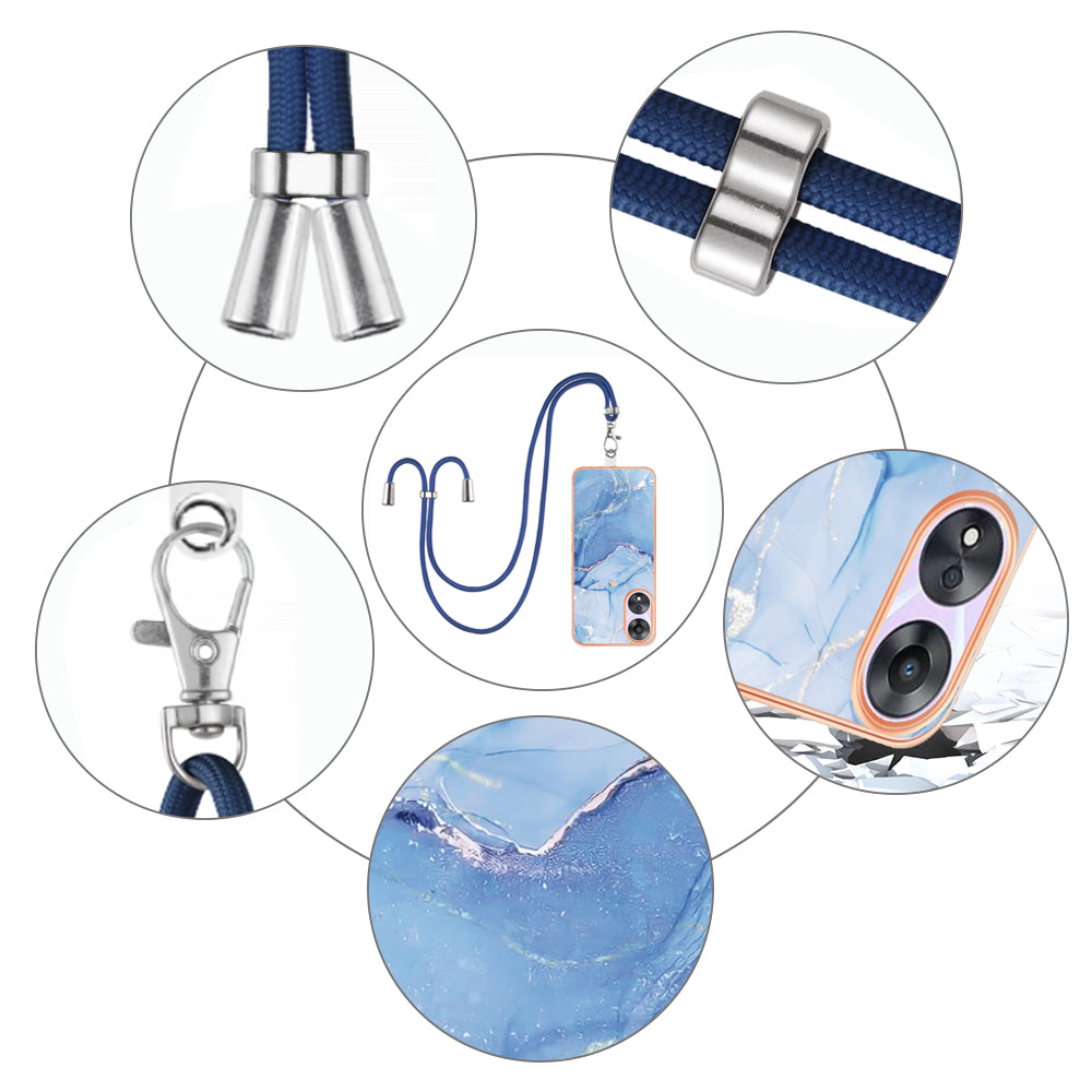 YB IMD Series-18 Style E for Oppo A78 5G / A58 5G Electroplating Phone Case 2.0mm TPU Marble Pattern Cover with Lanyard