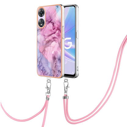 YB IMD Series-18 Style E for Oppo A78 5G / A58 5G Electroplating Phone Case 2.0mm TPU Marble Pattern Cover with Lanyard