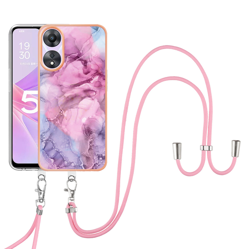 YB IMD Series-18 Style E for Oppo A78 5G / A58 5G Electroplating Phone Case 2.0mm TPU Marble Pattern Cover with Lanyard