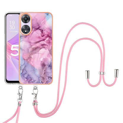 YB IMD Series-18 Style E for Oppo A78 5G / A58 5G Electroplating Phone Case 2.0mm TPU Marble Pattern Cover with Lanyard