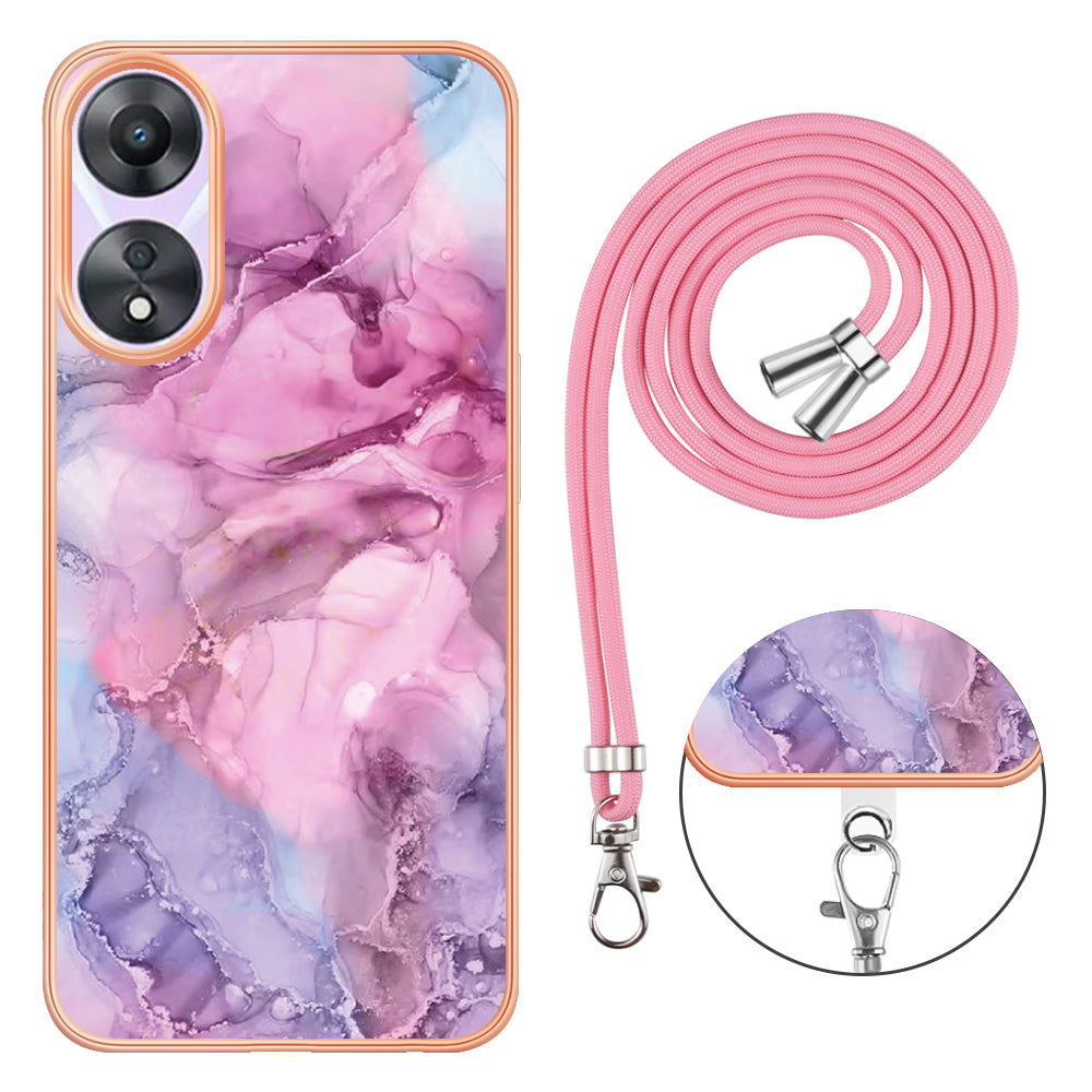 YB IMD Series-18 Style E for Oppo A78 5G / A58 5G Electroplating Phone Case 2.0mm TPU Marble Pattern Cover with Lanyard