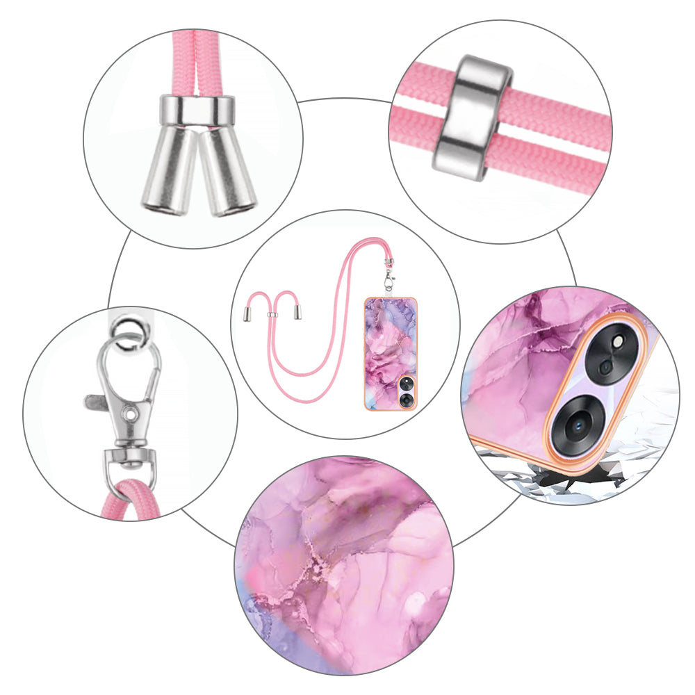 YB IMD Series-18 Style E for Oppo A78 5G / A58 5G Electroplating Phone Case 2.0mm TPU Marble Pattern Cover with Lanyard