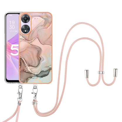 YB IMD Series-18 Style E for Oppo A78 5G / A58 5G Electroplating Phone Case 2.0mm TPU Marble Pattern Cover with Lanyard